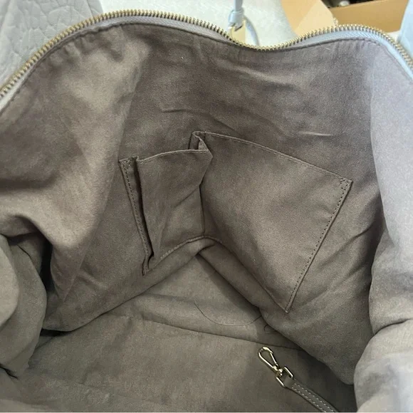 Vince Camuto Convertible Pale Mist Gray Leather Pleated Tote Steph - Picture 7 of 12